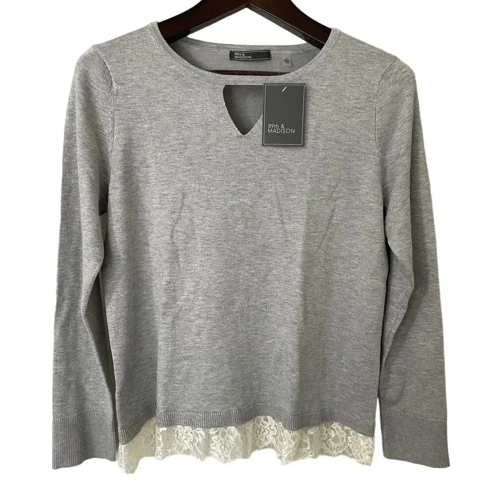 89th & Madison Light Heather Gray Long Sleeve Sweater Size Large NWT